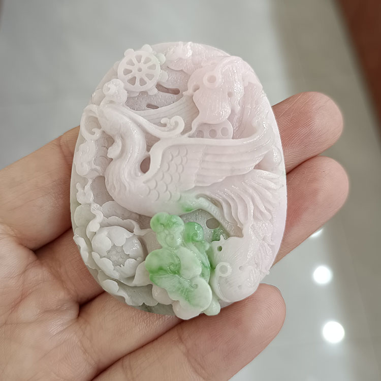 收藏品级天然独山玉坠芙蓉粉色凤凰牡丹如意花开富贵玉石大师雕刻