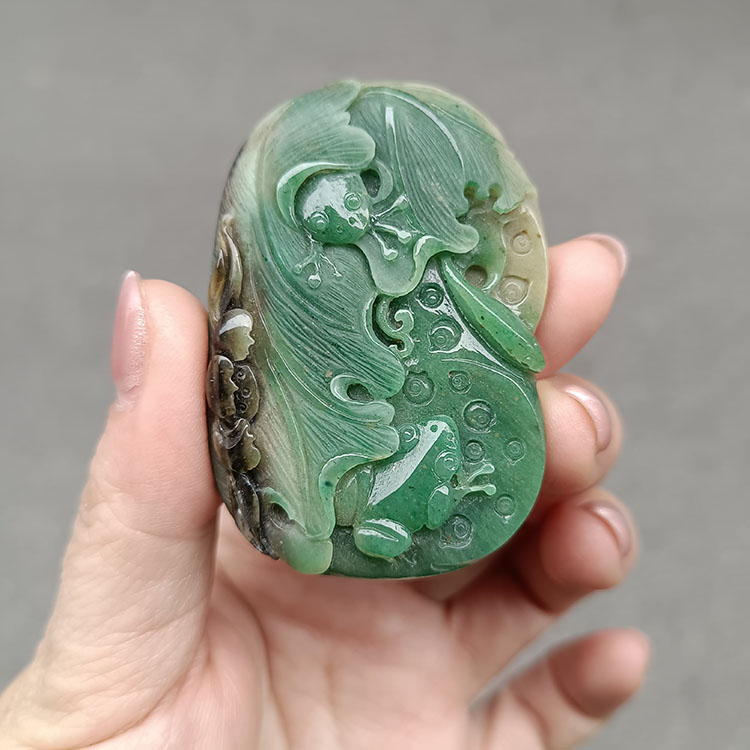 实物拍照天然独山玉荷叶莲花呱呱来财吊坠天蓝冰绿四色玉坠玉挂件