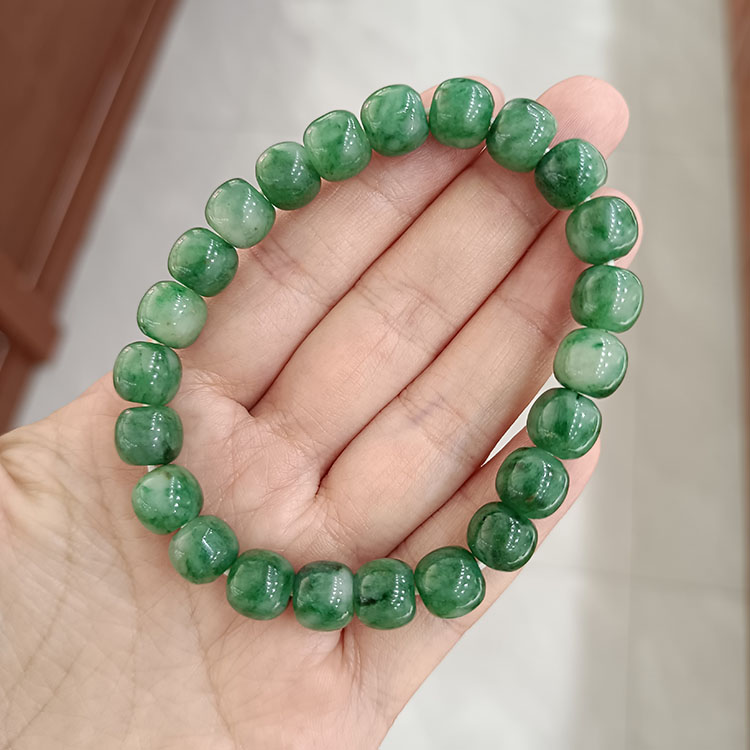 实物天然南阳独山玉手链项链精品天蓝收藏玉石老型珠9mm独玉满绿