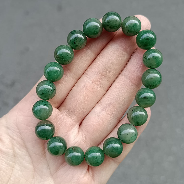 实物天然南阳独山玉手链项链精品鲜天蓝收藏玉石圆珠10mm独玉满绿
