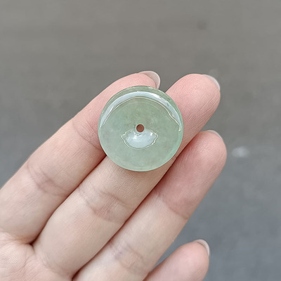 汇宝斋缅甸天然翡翠A货珠宝玉石老坑冰种飘花平安扣吊坠实物拍照