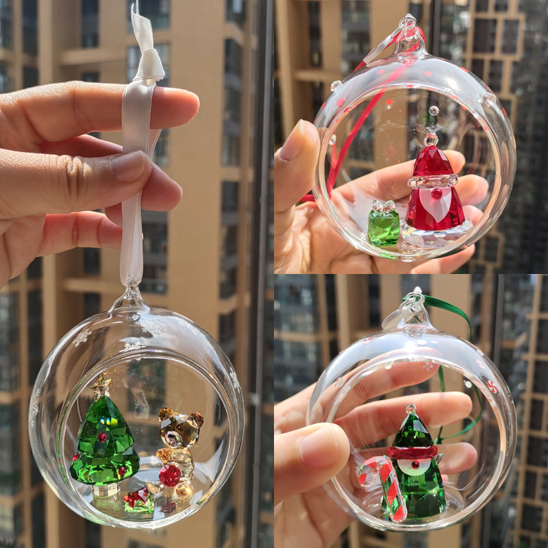 施华洛世奇圣诞泰迪熊水晶挂饰