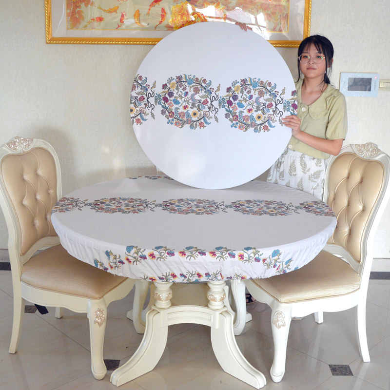 桌布防水防油免洗防滑圆形桌套 PVC包边圆桌布转盘套台布大圆桌垫