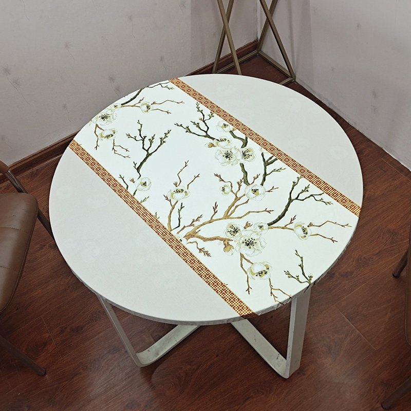 圆形茶几垫PVC防水松紧带包边圆桌布 田园中式圆桌套罩桌皮套台布