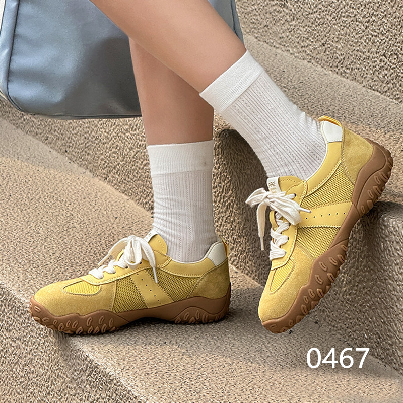迪尼莎2025四季平底休闲鞋猪巴皮革/网橡胶底运动德训鞋女70467
