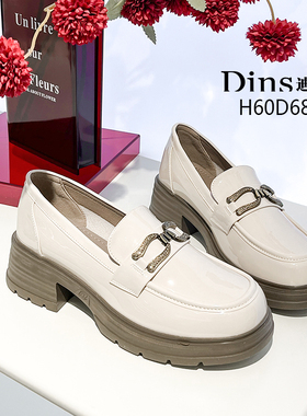 迪尼莎2024秋季新款方跟一脚蹬乐福鞋透气百搭女鞋68405