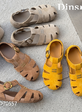 迪尼莎2025四季平底休闲鞋软底软面牛绒皮镂空舒适女鞋70557