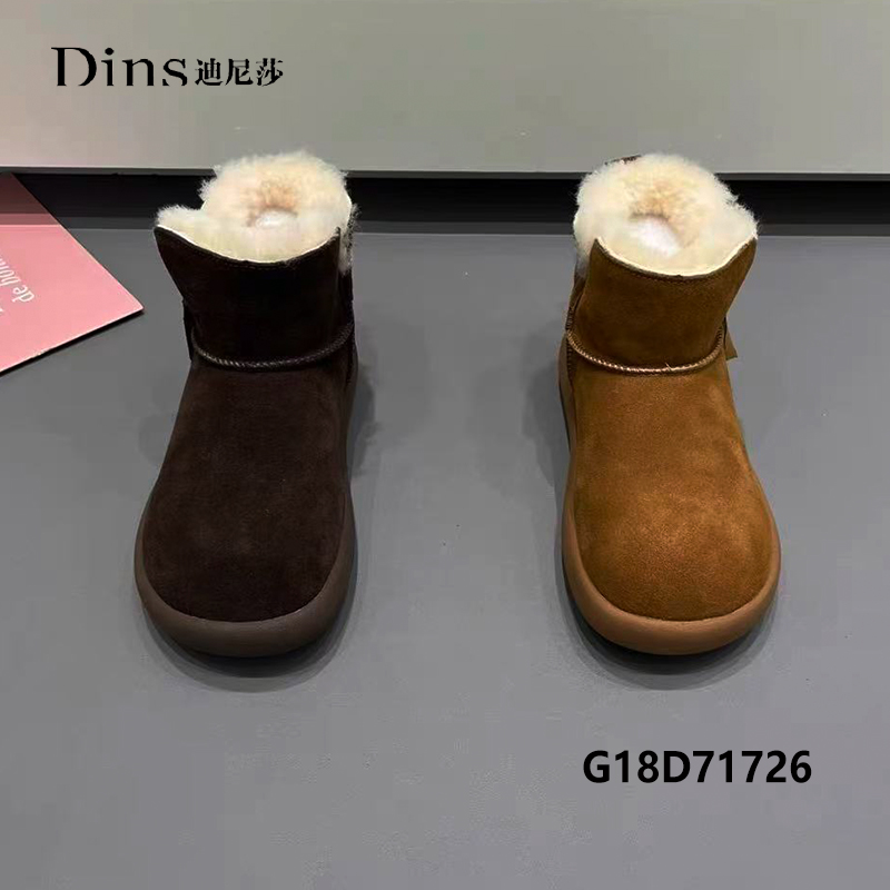 2025冬季新款厚底雪地靴牛磨砂皮绒里绒垫保暖复古舒适女鞋71726