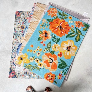 山川嘉境 日杂风入户门廊进门玄关脚踏垫美式乡村田园风花卉地毯