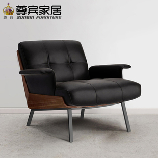 北欧daiki单人沙发椅设计师家用客厅简约洽谈意式 轻奢真皮休闲椅