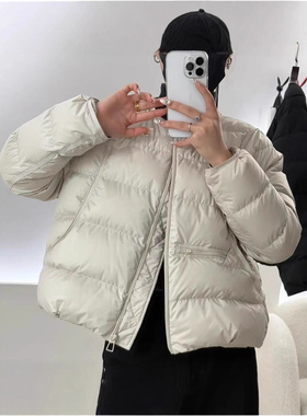 嘉兴平湖冬季白鸭绒轻薄2025新款羽绒服女款无领白色轻薄圆领外套