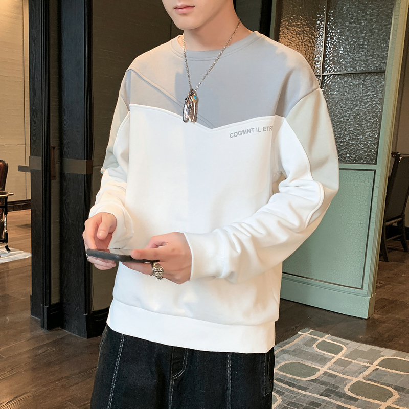 Men's autumn round neck loose splicing new trend versatile clothes spring and Autumn