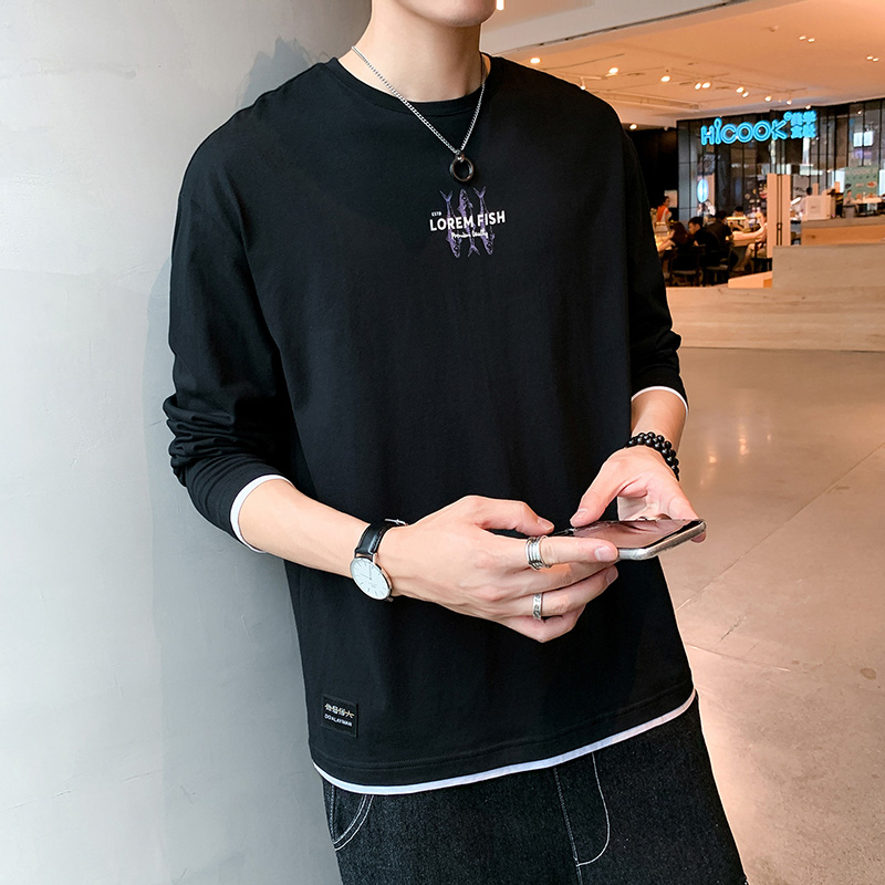 Men's Personal Compassion Trend Printed Young Loose Cotton Long Sleeve T-shirt