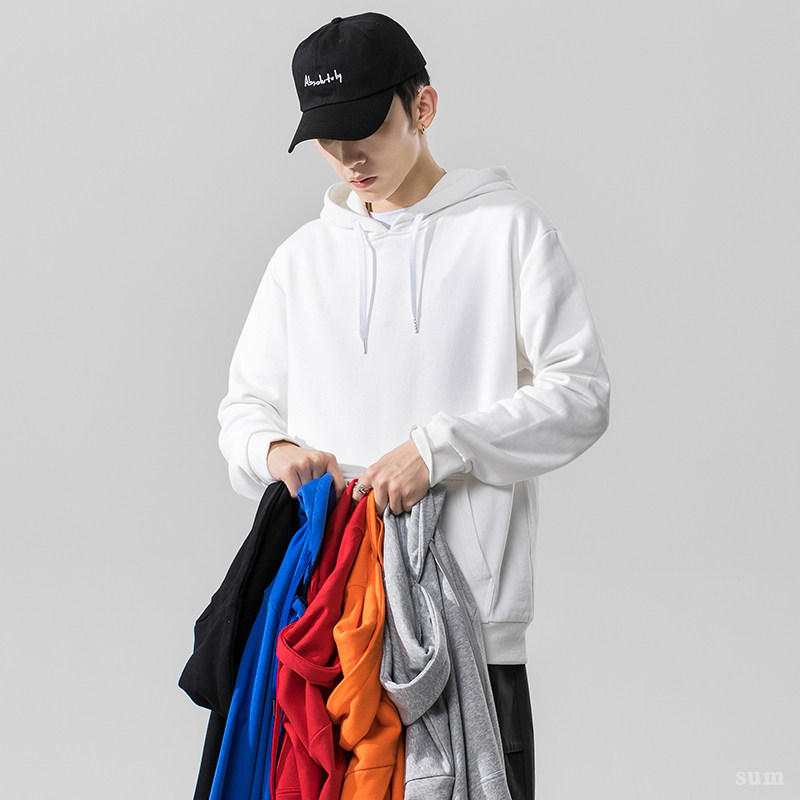 Spring new simple solid color hooded long sleeve sweater men's casual multicolor top couple's Hoodie