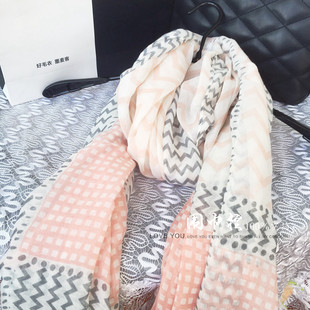 日系文艺复古素色棉麻围巾女秋冬季韩国条纹百搭长款披肩亮黄色粉