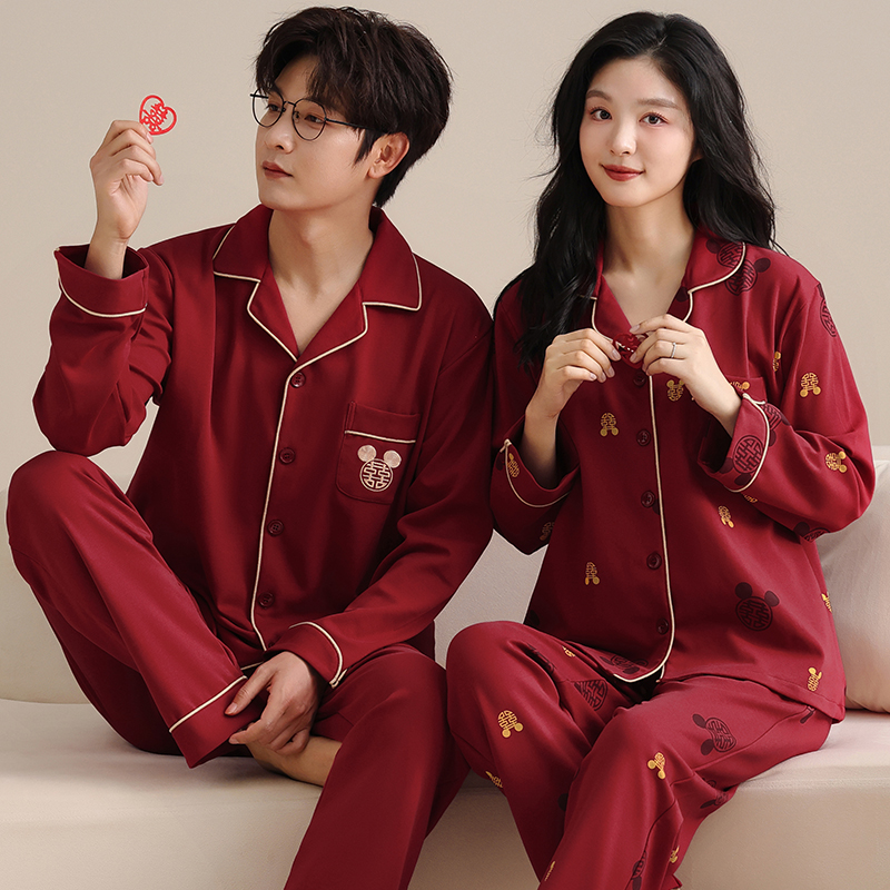 CEENIU大红色喜庆睡衣男纯棉宽松