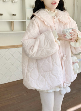 【Dear YN】温柔甜美 娃娃领立体花朵棉服宽松减龄花苞棉袄上衣女