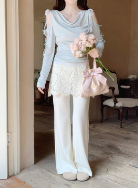【Dear YN】温柔韩系蕾丝拼接微喇叭裤春夏季高腰休闲裤子女新款