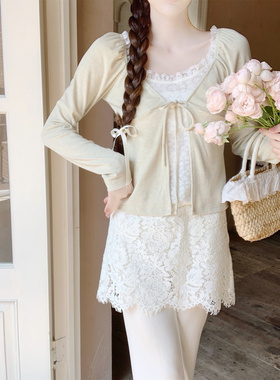 【Dear YN】春野花涧 绑带设计假两件上衣女甜美修身百搭长袖T恤