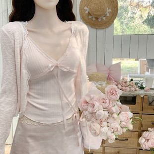 温柔甜系V领带胸垫蕾丝吊带修身 Dear 内搭背心女新 短款