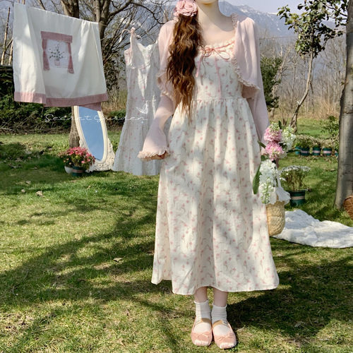 【DearYN】碎花收腰长款吊带裙