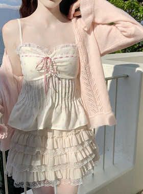 【Dear YN】春日碎花蕾丝边绑带吊带背心设计感小众纯欲无袖上衣