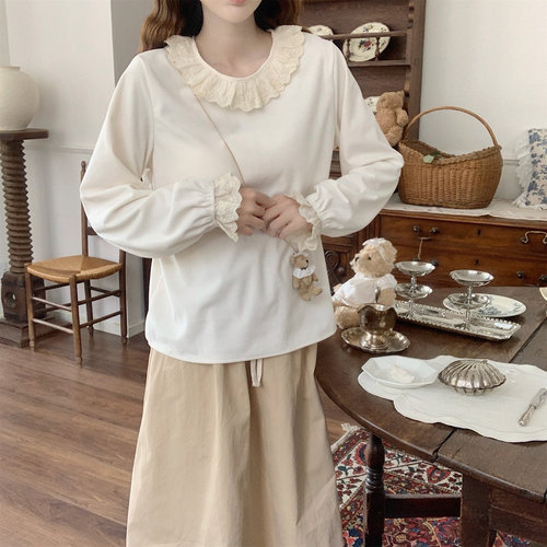 DearYN花边领灯芯绒打底衫