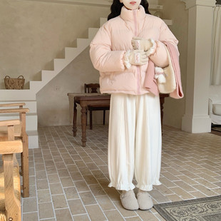 含羊毛木耳边阔腿裤 韩系加绒加厚花苞裤 花边休闲长裤 Dear