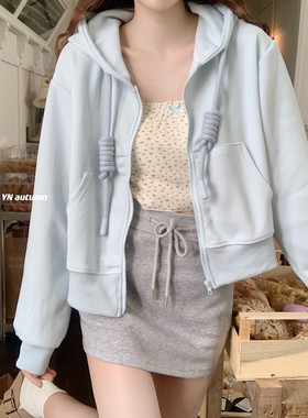 【Dear YN】温柔慵懒感奶油色系多色卫衣开衫短款宽松外套女秋新