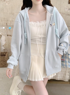 【Dear YN】温柔慵懒感奶油色系多色长款卫衣开衫宽松外套女秋新