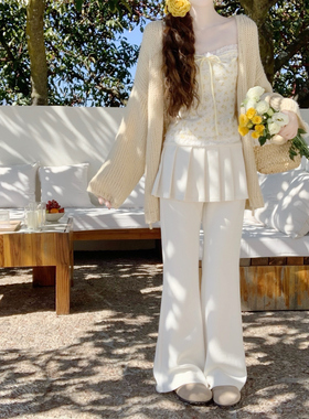 【Dear YN】早春百搭设计感假两件百褶屁帘裤微喇叭裤休闲长裤女