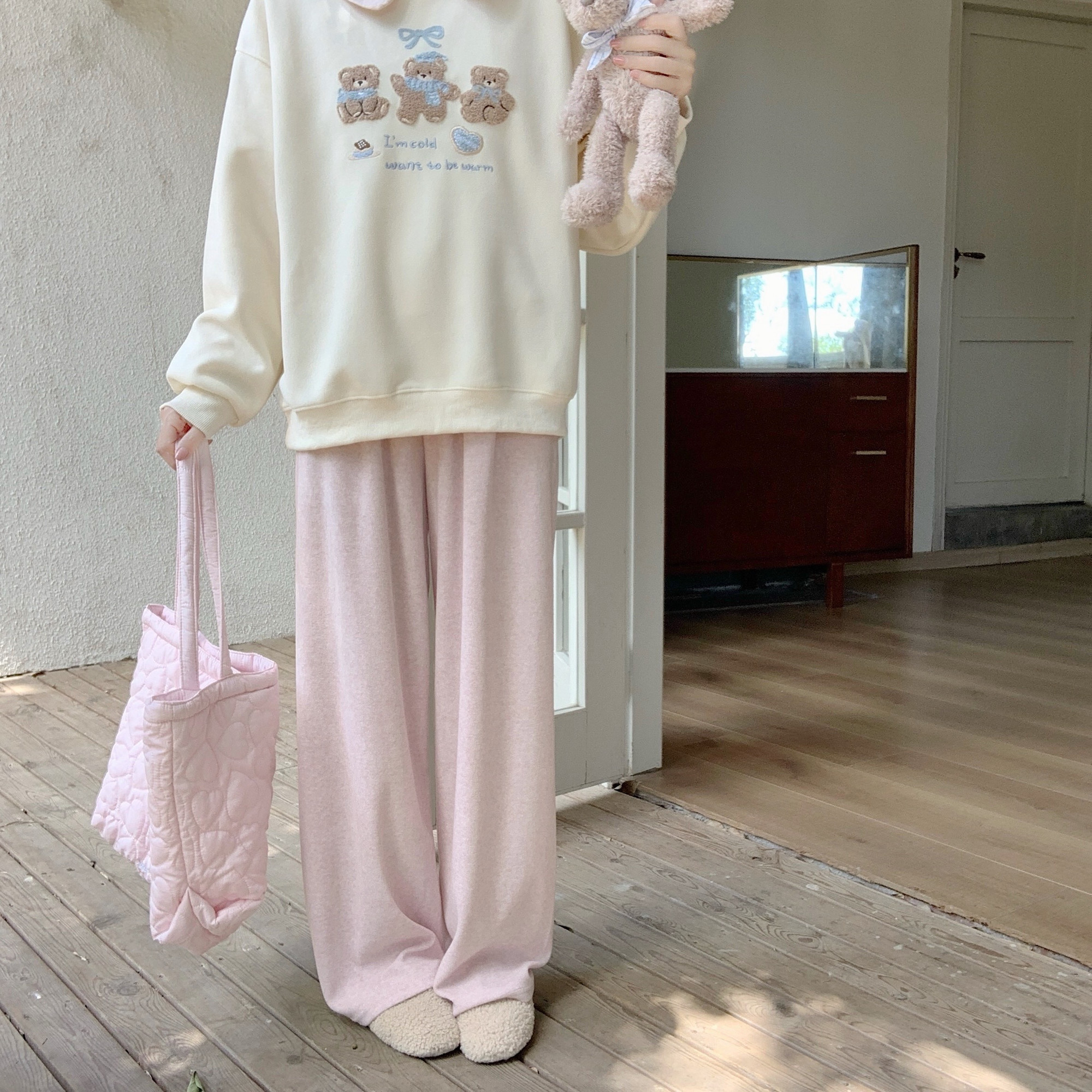 【DearYN】秋季糯米绒阔腿裤女