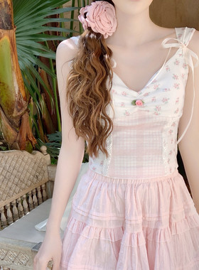 【Dear YN】小碎花纯欲吊带背心内搭bm风自带胸垫修身无袖上衣女