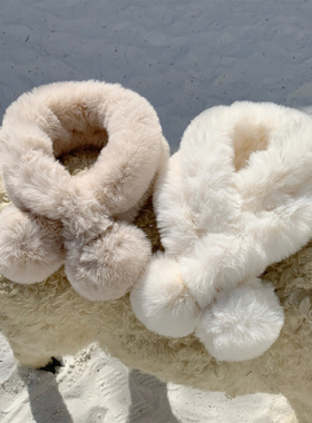 【Dear YN】冬日百搭濑兔毛球球围脖保暖毛茸茸交叉柔软小围巾女