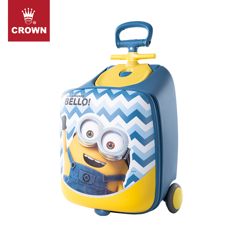 CROWN皇冠Minions骑行拉杆箱多功能遛娃车儿童可坐行李旅行箱5325