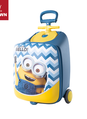 CROWN皇冠Minions骑行拉杆箱多功能遛娃车儿童可坐行李旅行箱5325