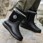 男固定绒防滑口鞋 水鞋 短筒雨靴 防水束口时尚 中筒雨鞋 男35 49大码