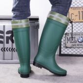 束口耐酸碱高筒雨鞋 男女绿色防水口雨靴耐脏保暖防滑洗车水靴工地