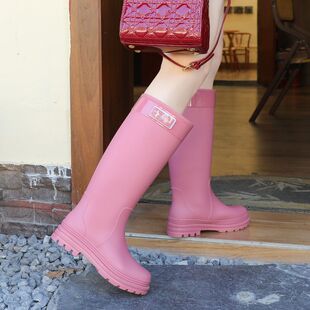 时尚 韩版 雨靴防滑女款 成人雨鞋 高筒耐磨厨房保暖防水加绒胶鞋 水鞋