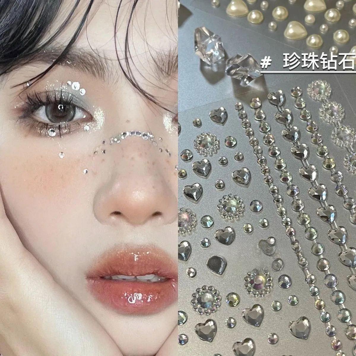 钻石珍珠贴面妆舞台妆容脸部贴水钻泪钻闪钻美甲贴饰品星星水滴