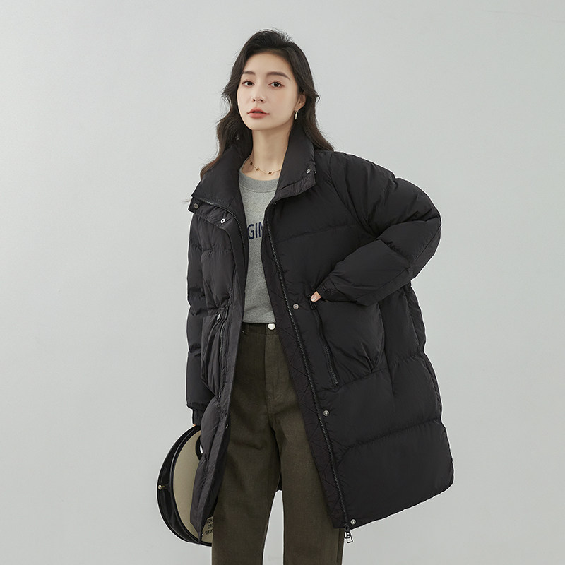 2026冬季韩版中长款立领羽绒服女黑色加厚保暖显瘦外套