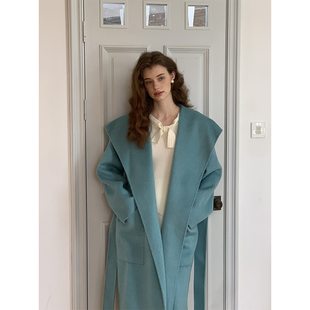 ZHUYIYI 高级感双面羊绒大衣女冬季全羊毛加厚中长款连帽大翻领