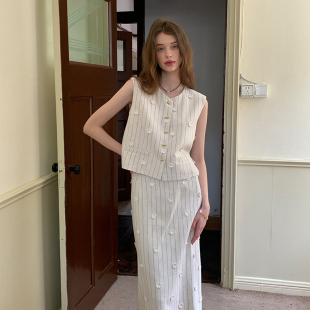 修身 ZHUYIYI 显瘦 女夏季 上衣半身裙亚麻绣花套装 简约新款 无袖