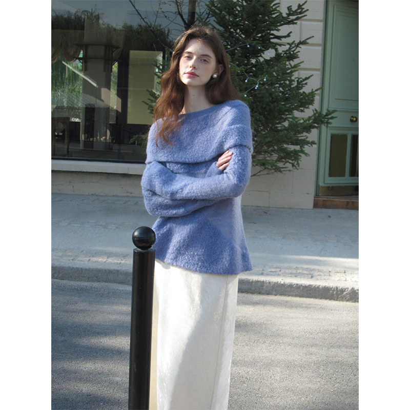 ZHUYIYI百搭小众一字肩春秋毛衣