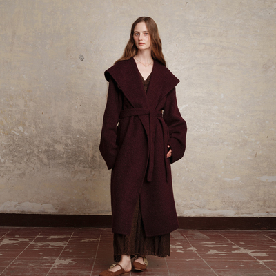 小个子系带长款羊绒双面大衣外套