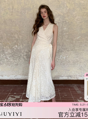 ZHUYIYI 新款法式白色背心式连衣裙女夏开衫v领简约设计感长裙