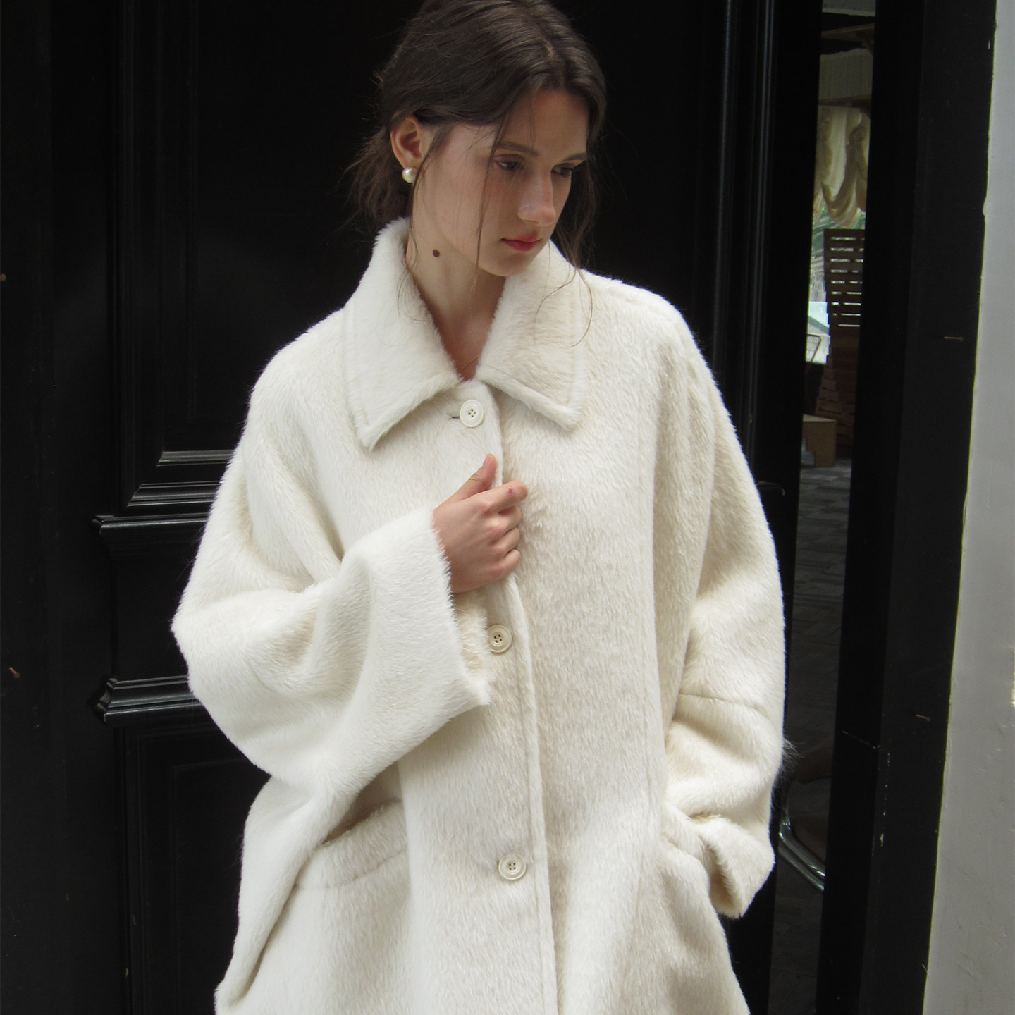 ZHUYIYI温柔风苏力羊驼毛外套白