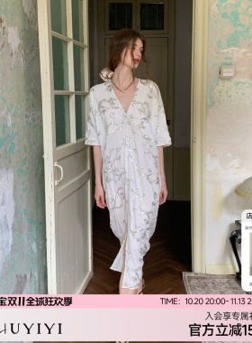 ZHUYIYI 重工钉珠刺绣宽松显瘦中袖连衣裙女夏高级感长裙简约