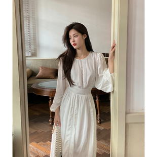 ZHUYIYI 新款法式白色早秋连衣裙女长袖气质收腰显瘦长款裙子秋季