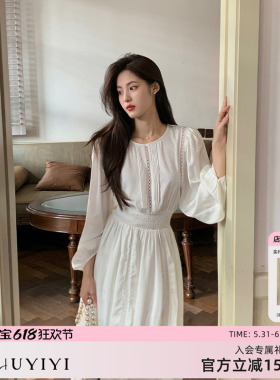 ZHUYIYI 新款法式白色早秋连衣裙女长袖气质收腰显瘦长款裙子秋季